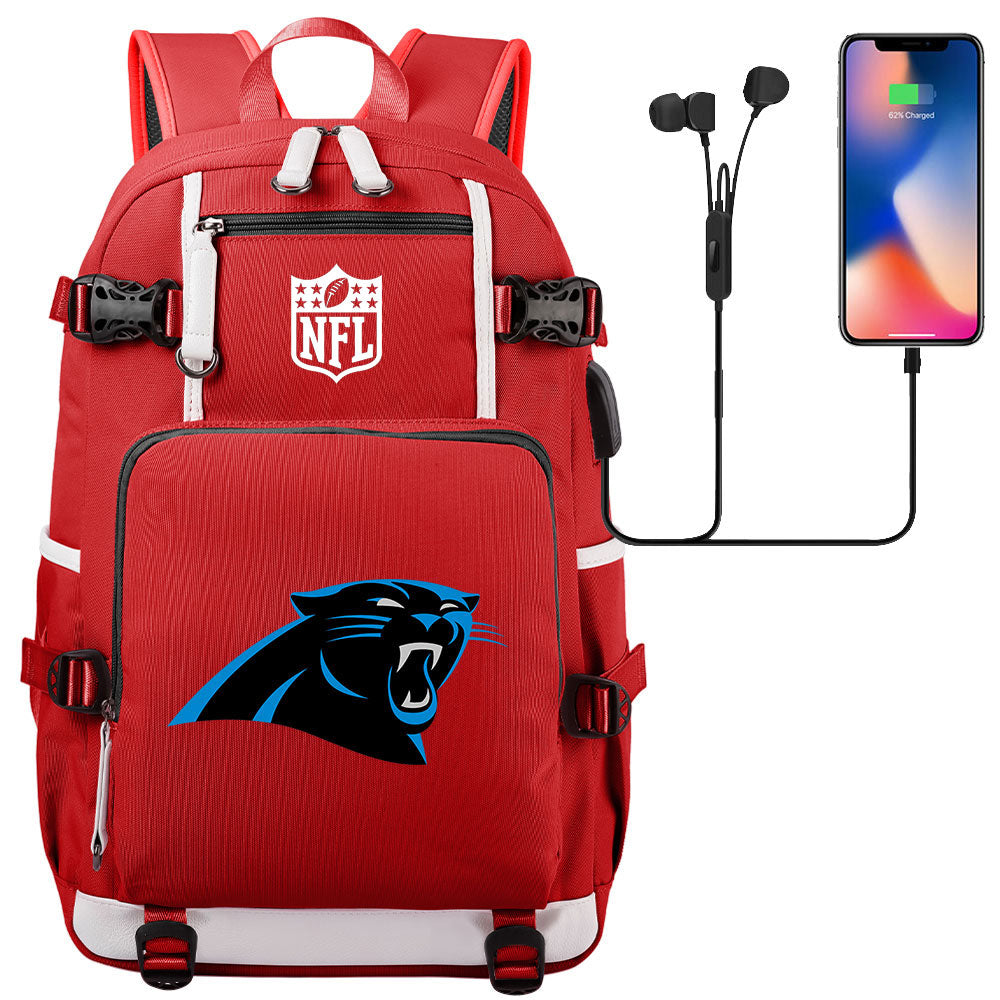 Carolina Panthers Football Team USB Charging Backpack School Notebook Travel Bags