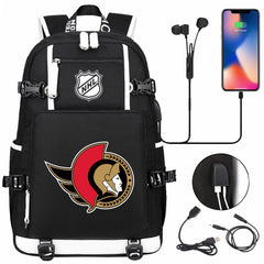 Ottawa Senators Hockey League USB Charging Backpack School Notebook Travel Bags