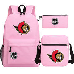 Ottawa Senators Hockey League Printed Schoolbag Backpack Shoulder Bag Pencil Bag 3pcs set for Kids Students