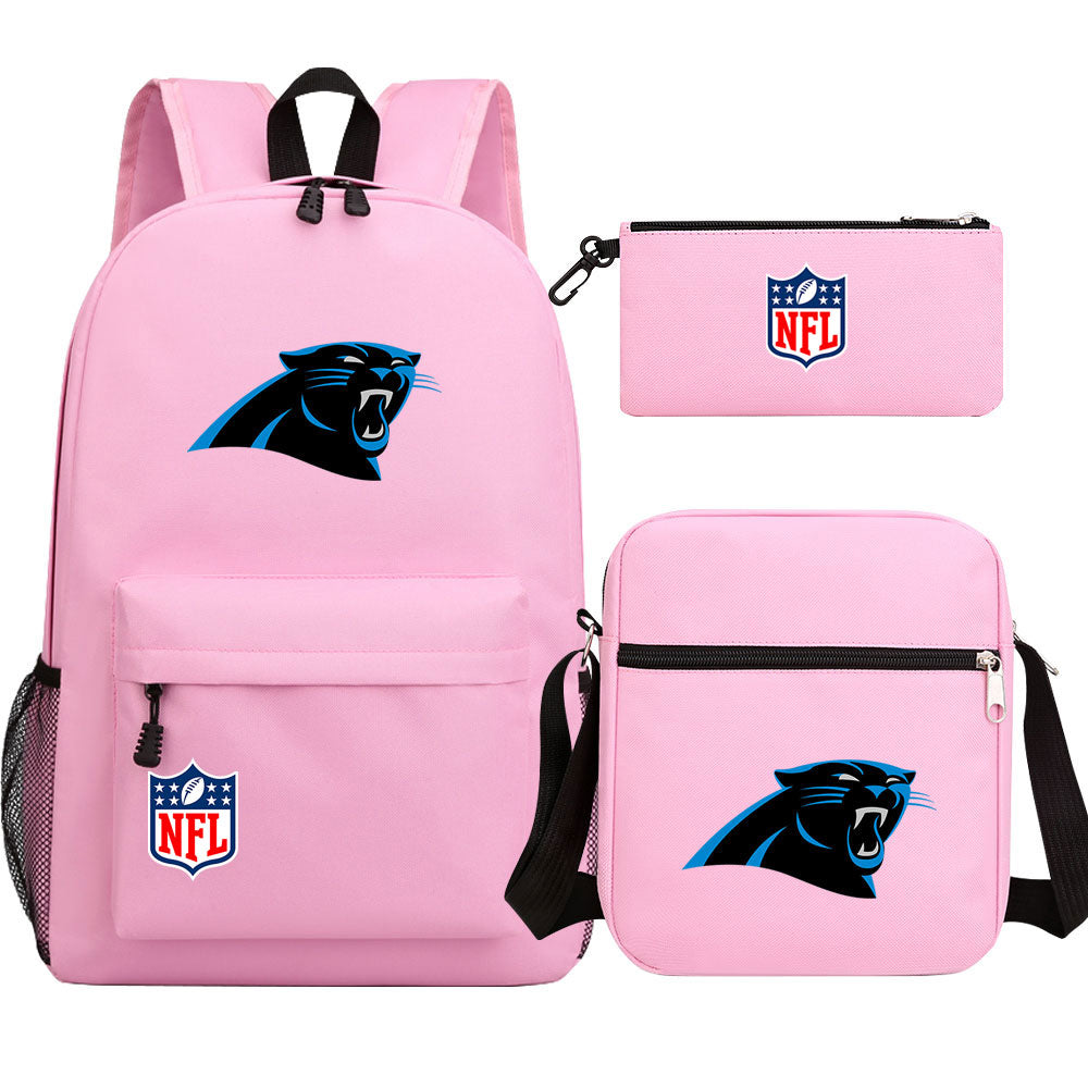 Carolina Panthers Football Team Printed Schoolbag Backpack Shoulder Bag Pencil Bag 3pcs set for Kids Students