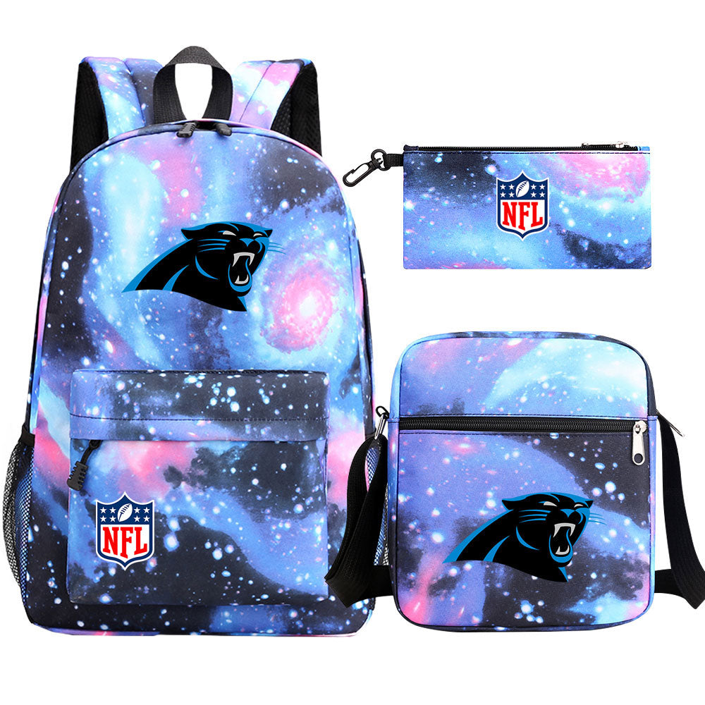 Carolina Panthers Football Team Printed Schoolbag Backpack Shoulder Bag Pencil Bag 3pcs set for Kids Students