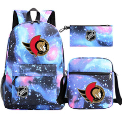 Ottawa Senators Hockey League Printed Schoolbag Backpack Shoulder Bag Pencil Bag 3pcs set for Kids Students