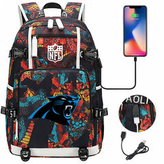 Carolina Panthers Football Team USB Charging Backpack School Notebook Travel Bags