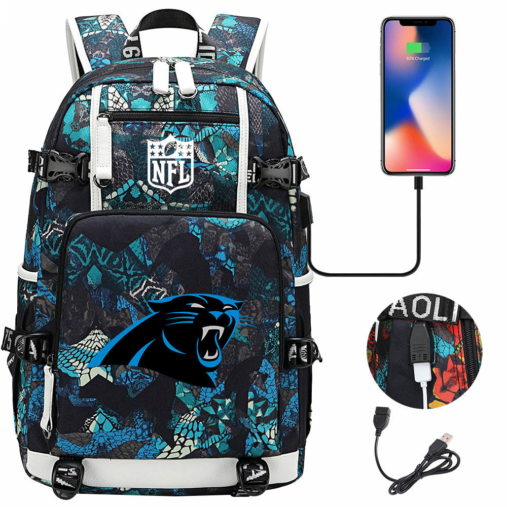 Carolina Panthers Football Team USB Charging Backpack School Notebook Travel Bags