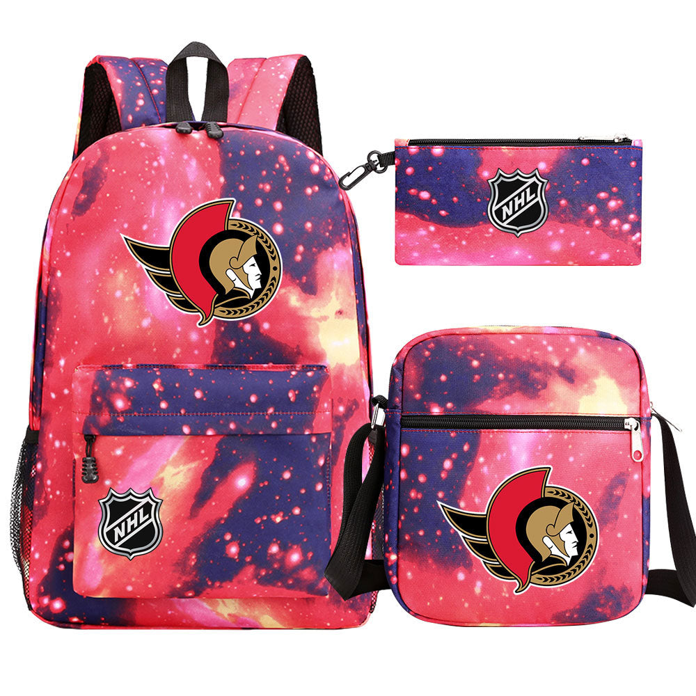 Ottawa Senators Hockey League Printed Schoolbag Backpack Shoulder Bag Pencil Bag 3pcs set for Kids Students