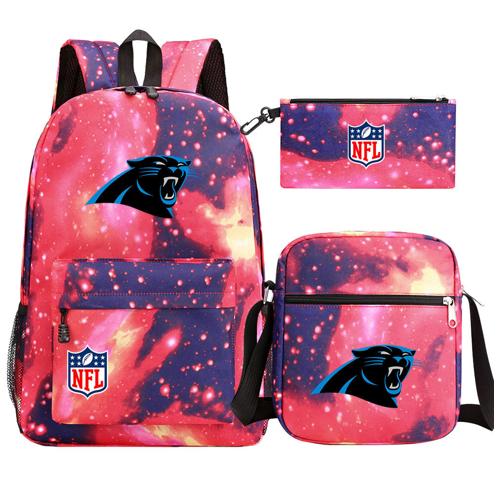 Carolina Panthers Football Team Printed Schoolbag Backpack Shoulder Bag Pencil Bag 3pcs set for Kids Students