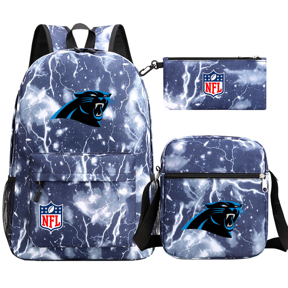 Carolina Panthers Football Team Printed Schoolbag Backpack Shoulder Bag Pencil Bag 3pcs set for Kids Students