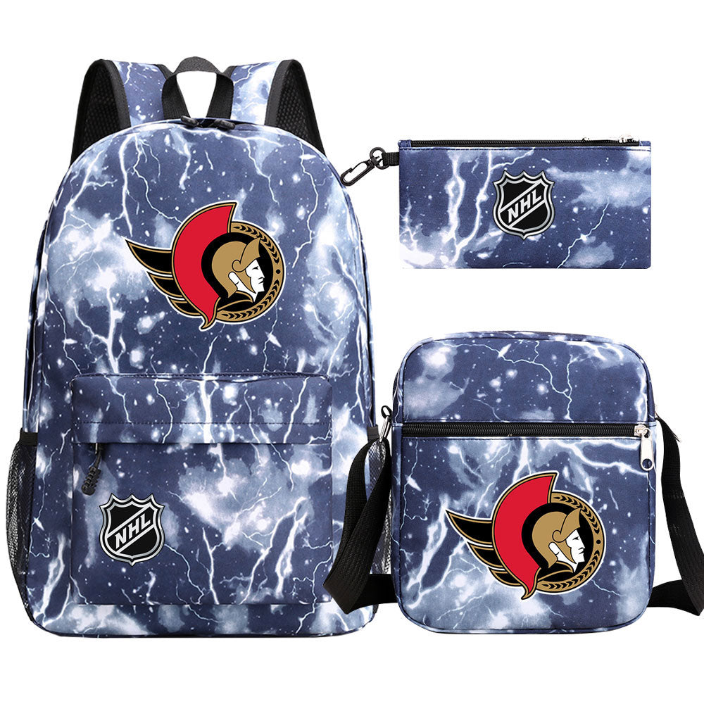 Ottawa Senators Hockey League Printed Schoolbag Backpack Shoulder Bag Pencil Bag 3pcs set for Kids Students