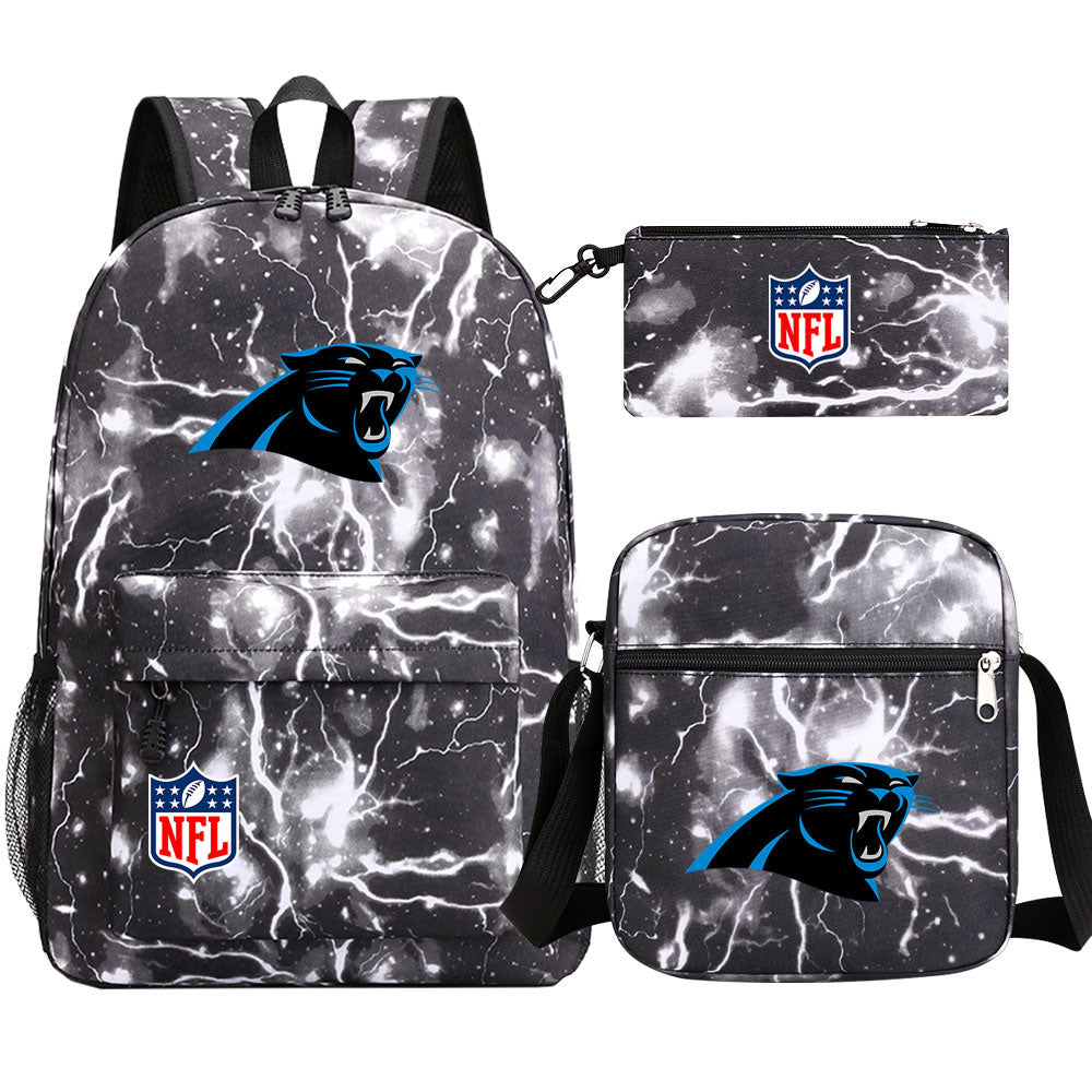 Carolina Panthers Football Team Printed Schoolbag Backpack Shoulder Bag Pencil Bag 3pcs set for Kids Students