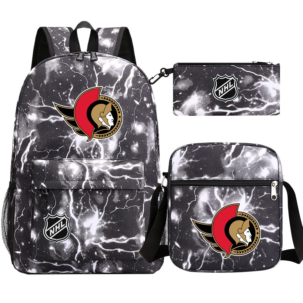 Ottawa Senators Hockey League Printed Schoolbag Backpack Shoulder Bag Pencil Bag 3pcs set for Kids Students