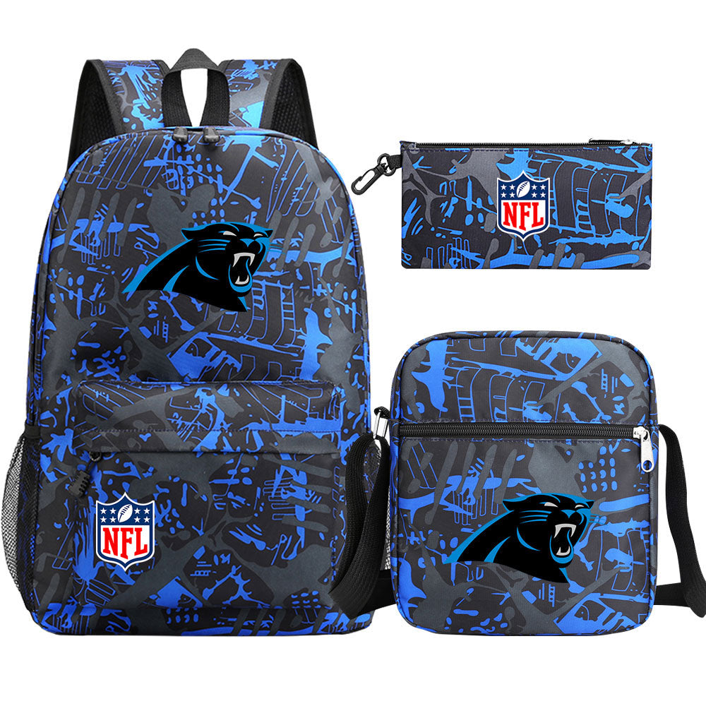 Carolina Panthers Football Team Printed Schoolbag Backpack Shoulder Bag Pencil Bag 3pcs set for Kids Students