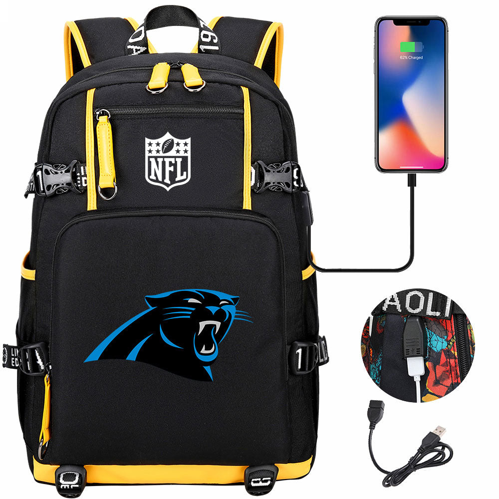 Carolina Panthers Football Team USB Charging Backpack School Notebook Travel Bags