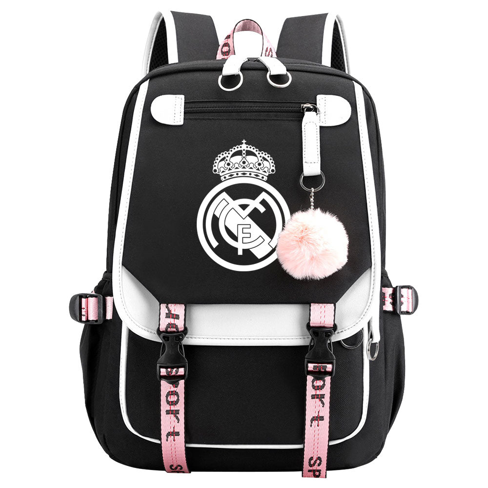 Real Madrid Football Club Waterproof Backpack School Notebook Travel Bags USB Charging