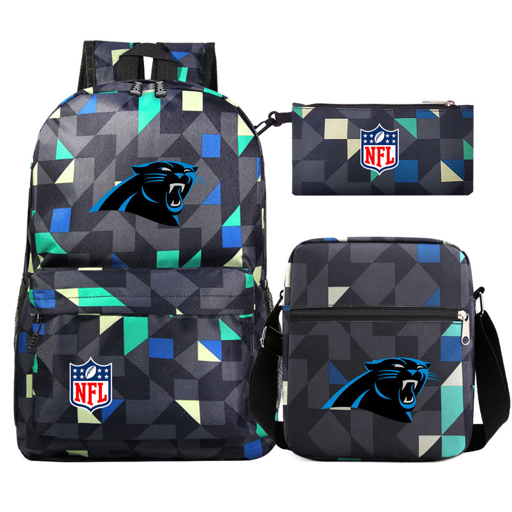 Carolina Panthers Football Team Printed Schoolbag Backpack Shoulder Bag Pencil Bag 3pcs set for Kids Students