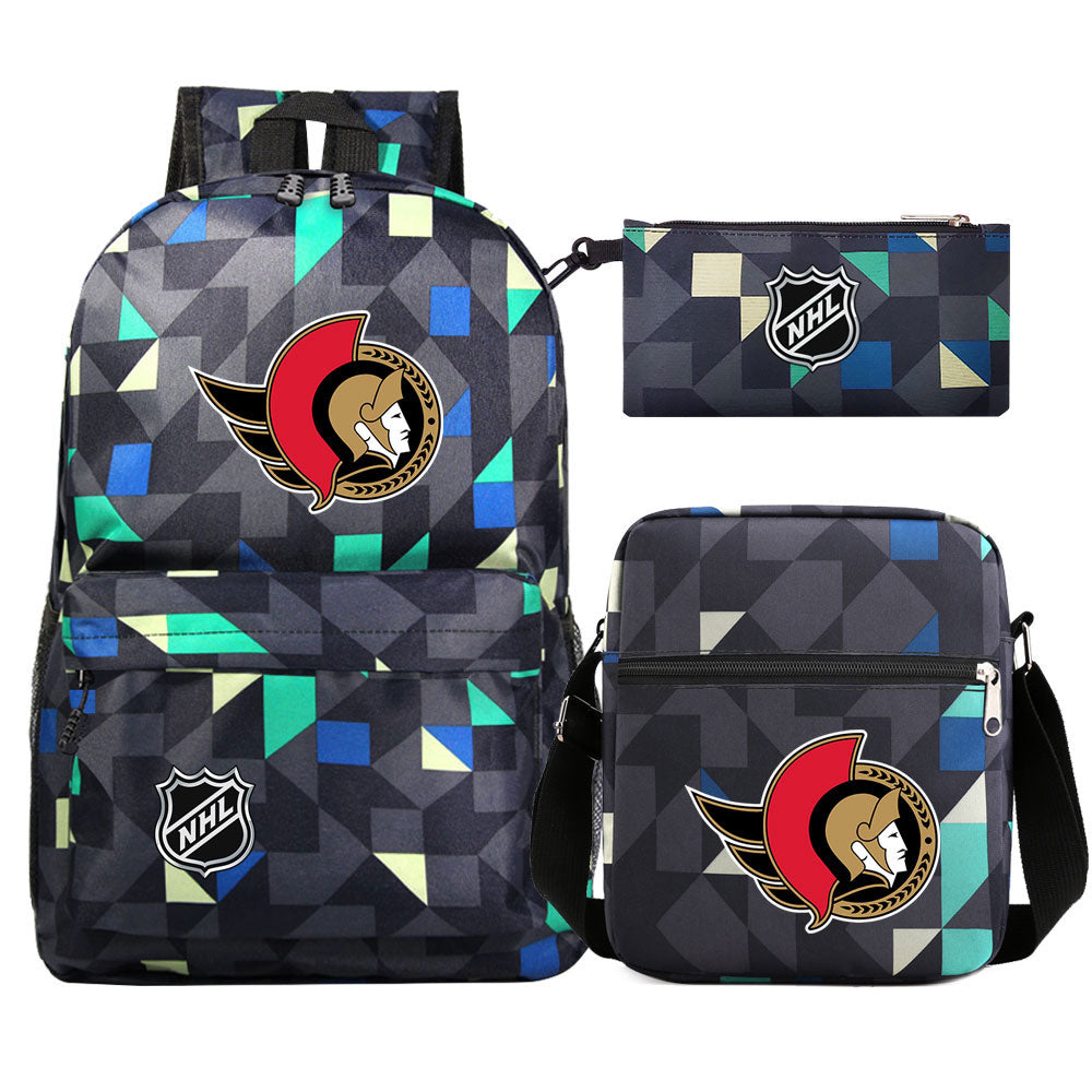 Ottawa Senators Hockey League Printed Schoolbag Backpack Shoulder Bag Pencil Bag 3pcs set for Kids Students