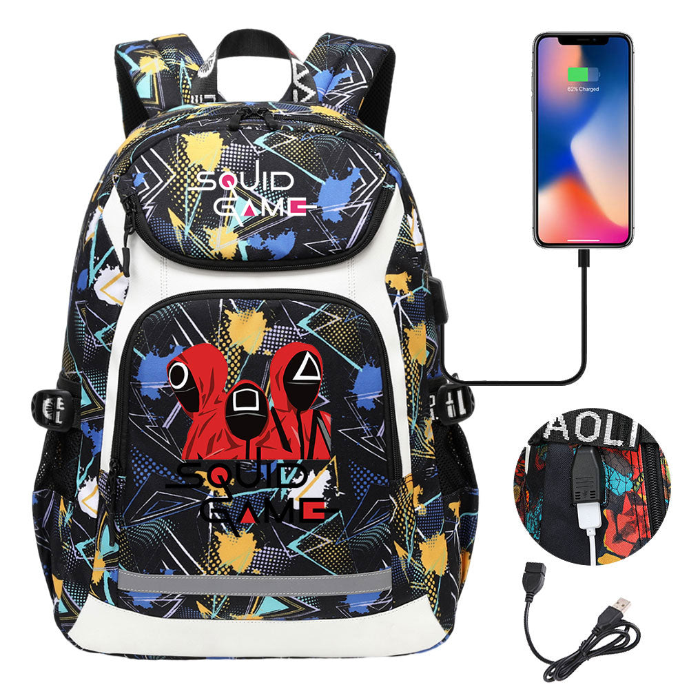 Squid Game USB Charging Backpack School Notebook Travel Bags