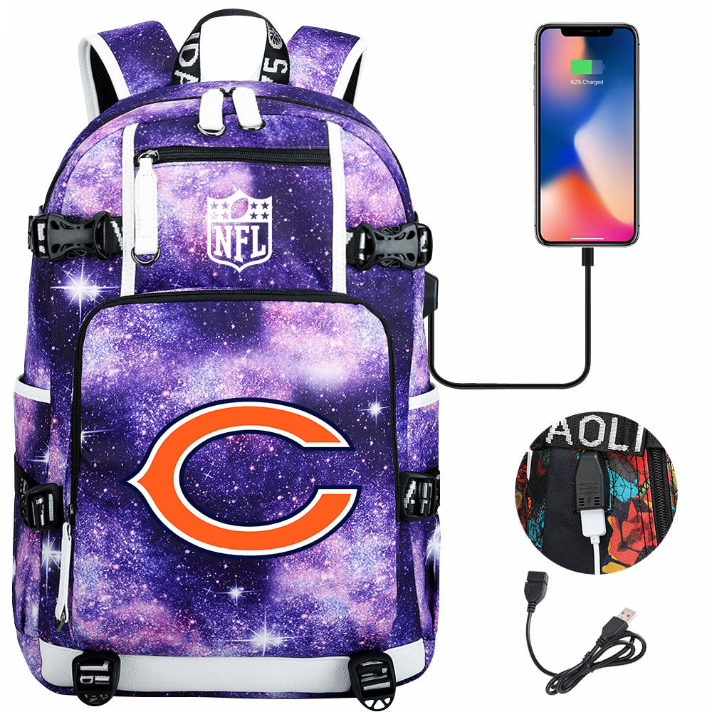 Chicago Bears Football Team USB Charging Backpack School Notebook Travel Bags