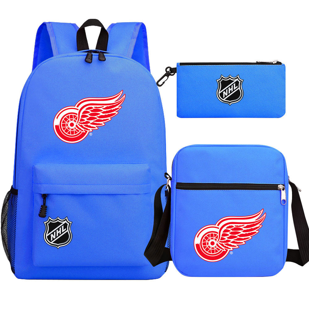 Detroit Red Wings Hockey League Printed Schoolbag Backpack Shoulder Bag Pencil Bag 3pcs set for Kids Students