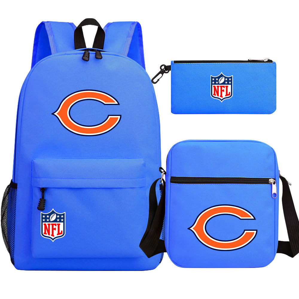 Chicago Bears Football Team Printed Schoolbag Backpack Shoulder Bag Pencil Bag 3pcs set for Kids Students