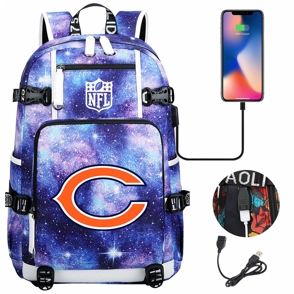 Chicago Bears Football Team USB Charging Backpack School Notebook Travel Bags