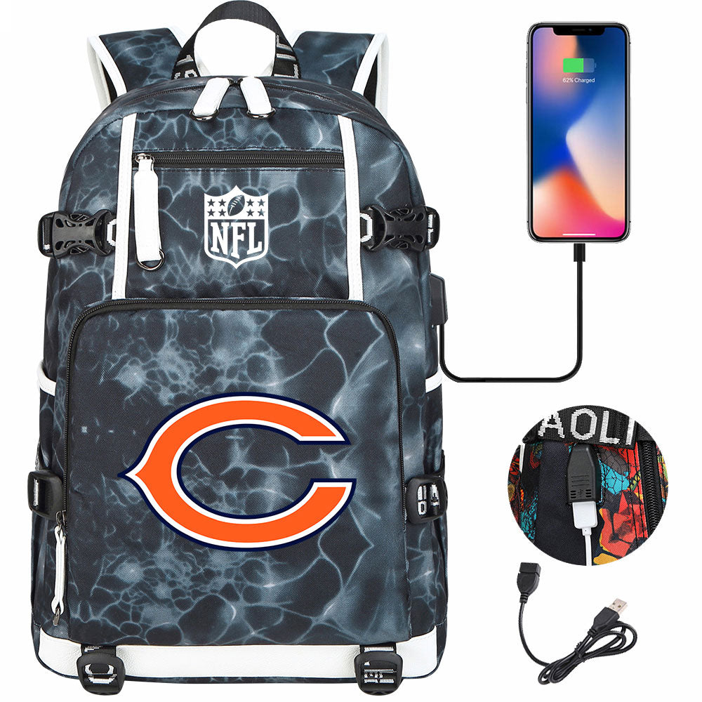 Chicago Bears Football Team USB Charging Backpack School Notebook Travel Bags