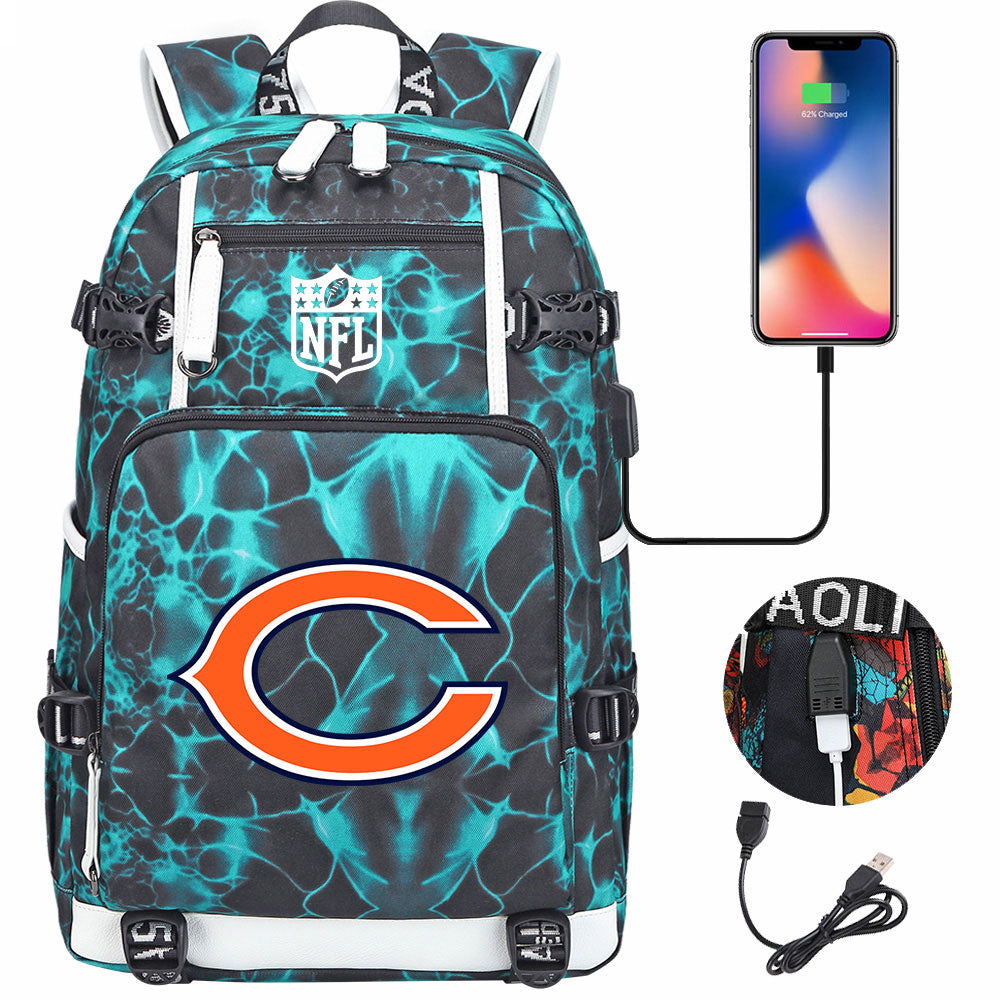 Chicago Bears Football Team USB Charging Backpack School Notebook Travel Bags