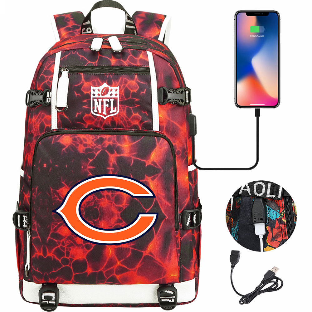 Chicago Bears Football Team USB Charging Backpack School Notebook Travel Bags