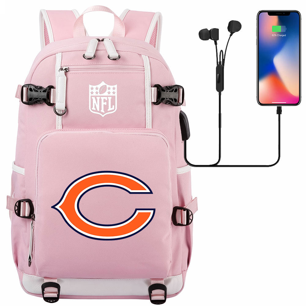 Chicago Bears Football Team USB Charging Backpack School Notebook Travel Bags