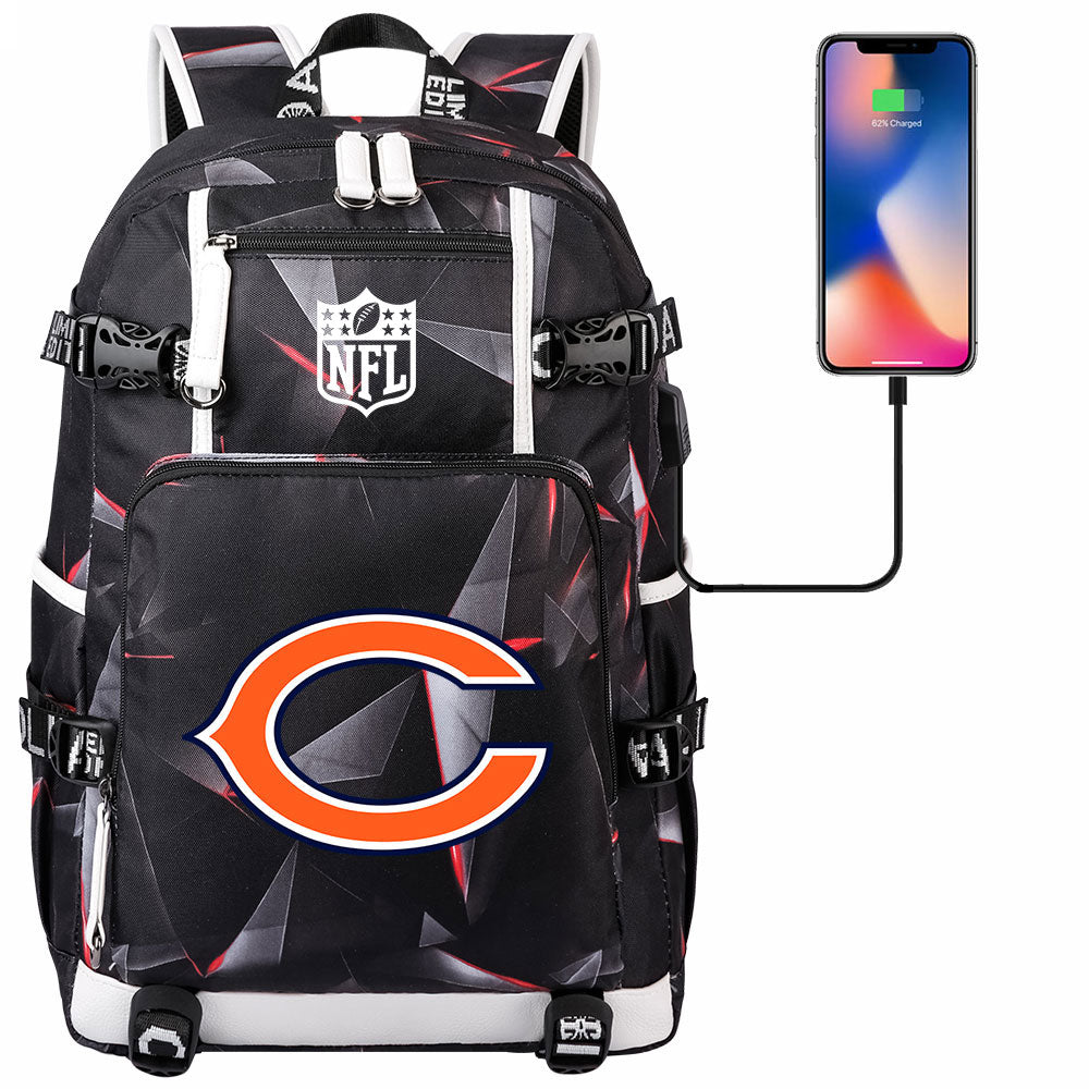 Chicago Bears Football Team USB Charging Backpack School Notebook Travel Bags