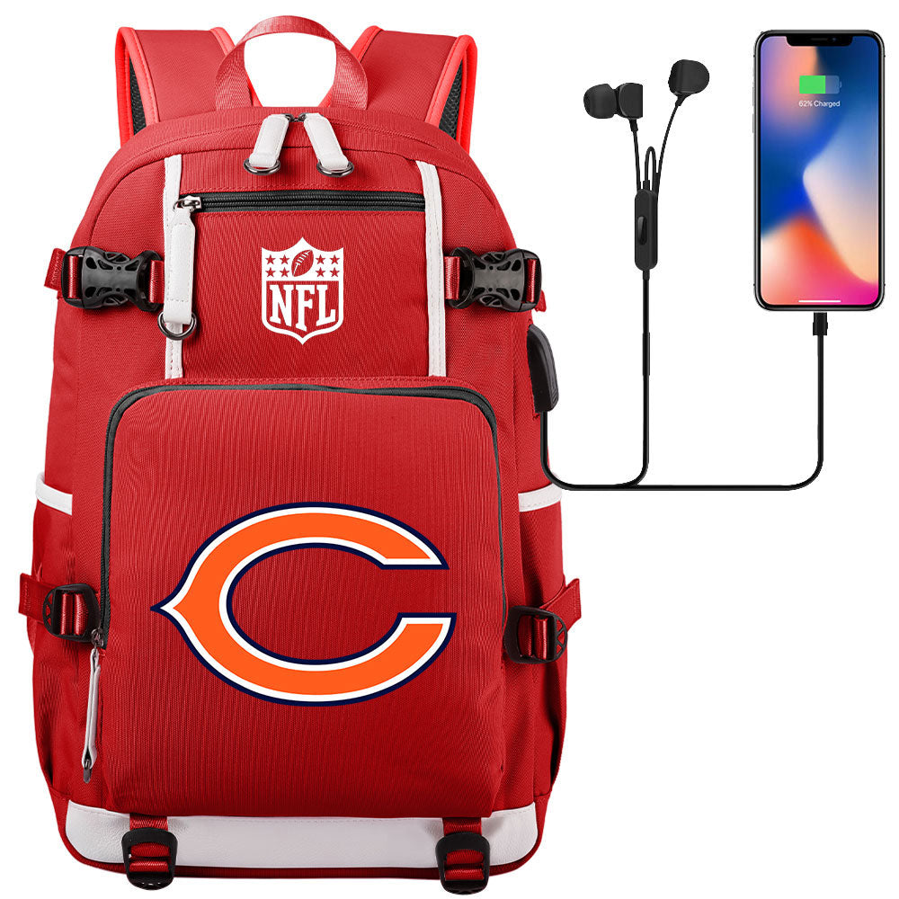 Chicago Bears Football Team USB Charging Backpack School Notebook Travel Bags