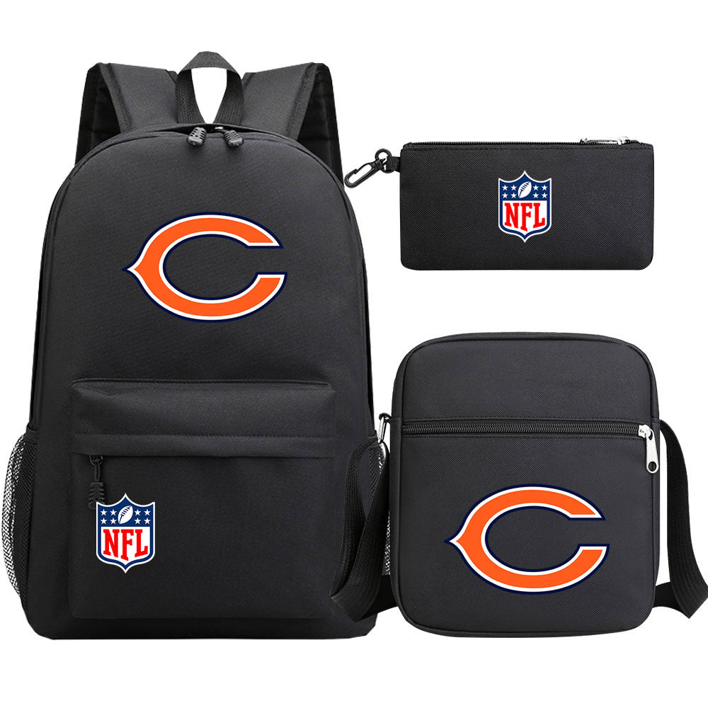 Chicago Bears Football Team Printed Schoolbag Backpack Shoulder Bag Pencil Bag 3pcs set for Kids Students