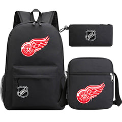 Detroit Red Wings Hockey League Printed Schoolbag Backpack Shoulder Bag Pencil Bag 3pcs set for Kids Students