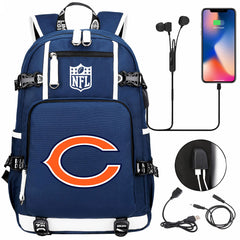 Chicago Bears Football Team USB Charging Backpack School Notebook Travel Bags