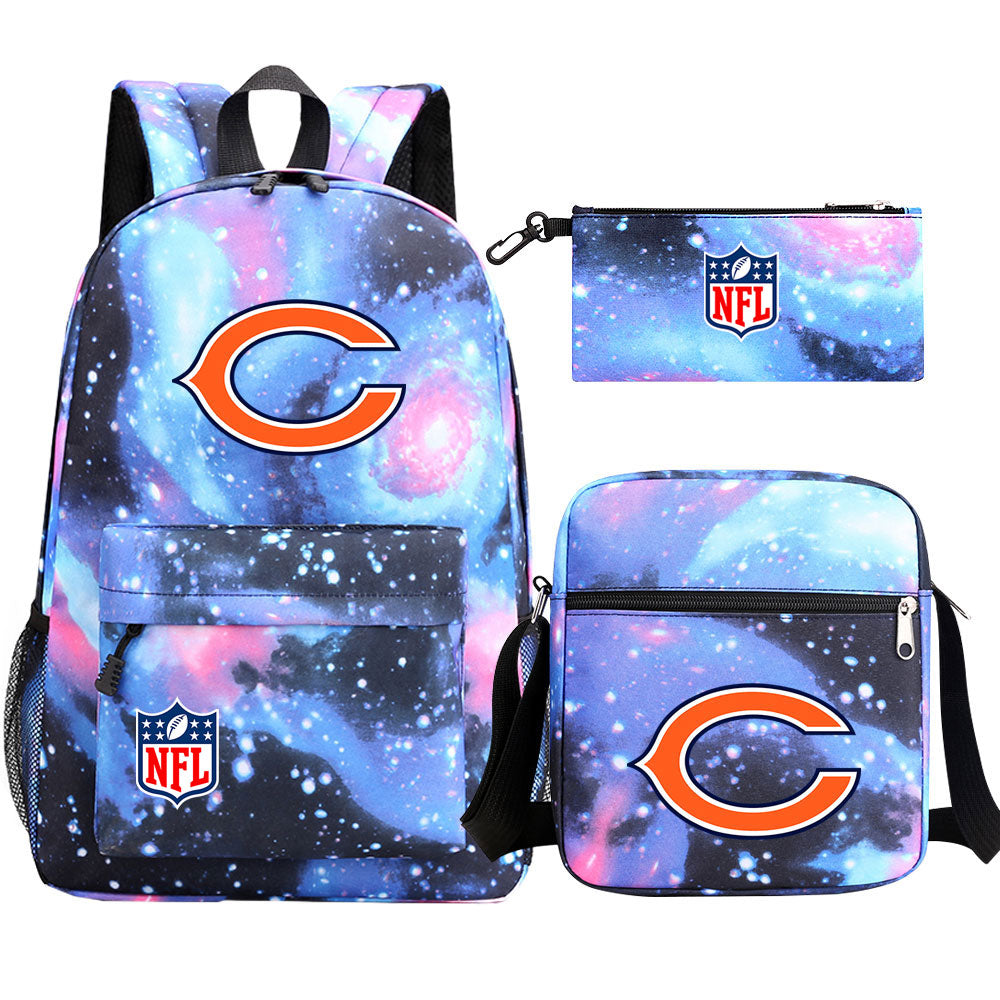 Chicago Bears Football Team Printed Schoolbag Backpack Shoulder Bag Pencil Bag 3pcs set for Kids Students