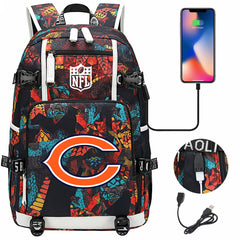 Chicago Bears Football Team USB Charging Backpack School Notebook Travel Bags