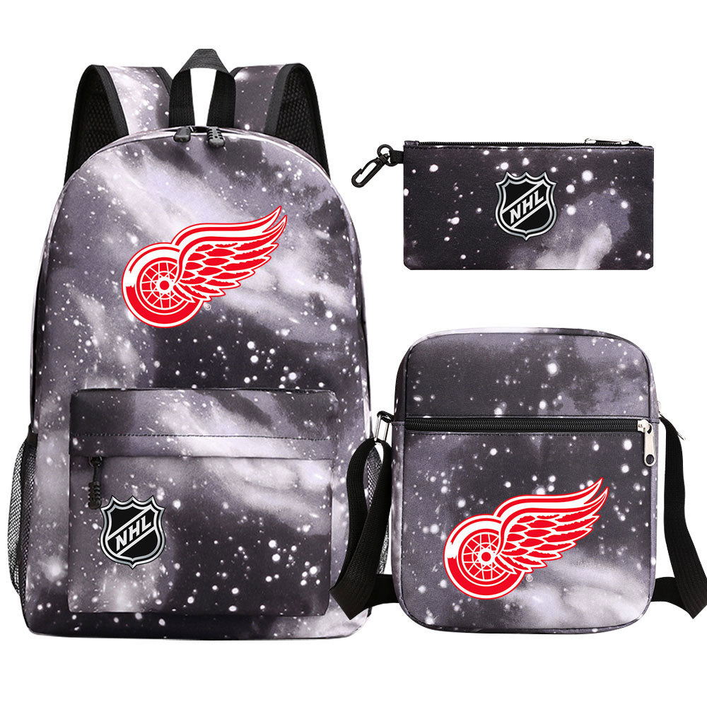 Detroit Red Wings Hockey League Printed Schoolbag Backpack Shoulder Bag Pencil Bag 3pcs set for Kids Students