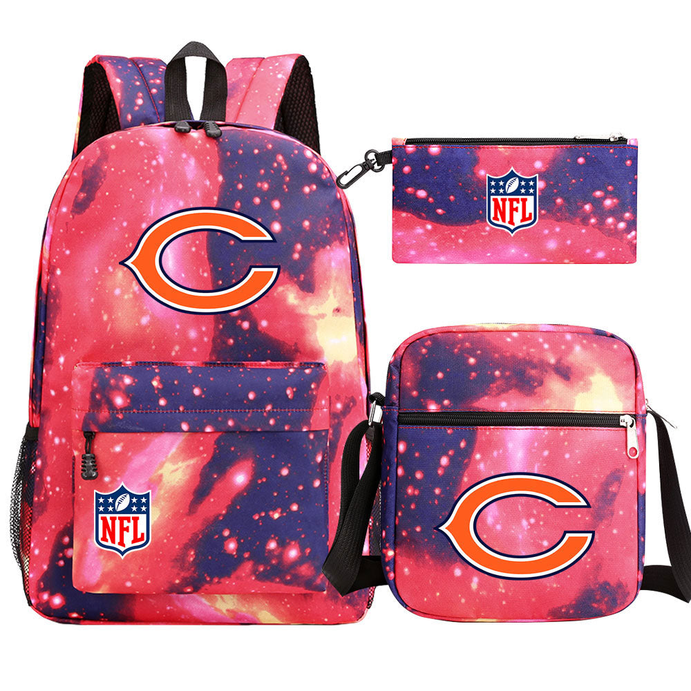 Chicago Bears Football Team Printed Schoolbag Backpack Shoulder Bag Pencil Bag 3pcs set for Kids Students