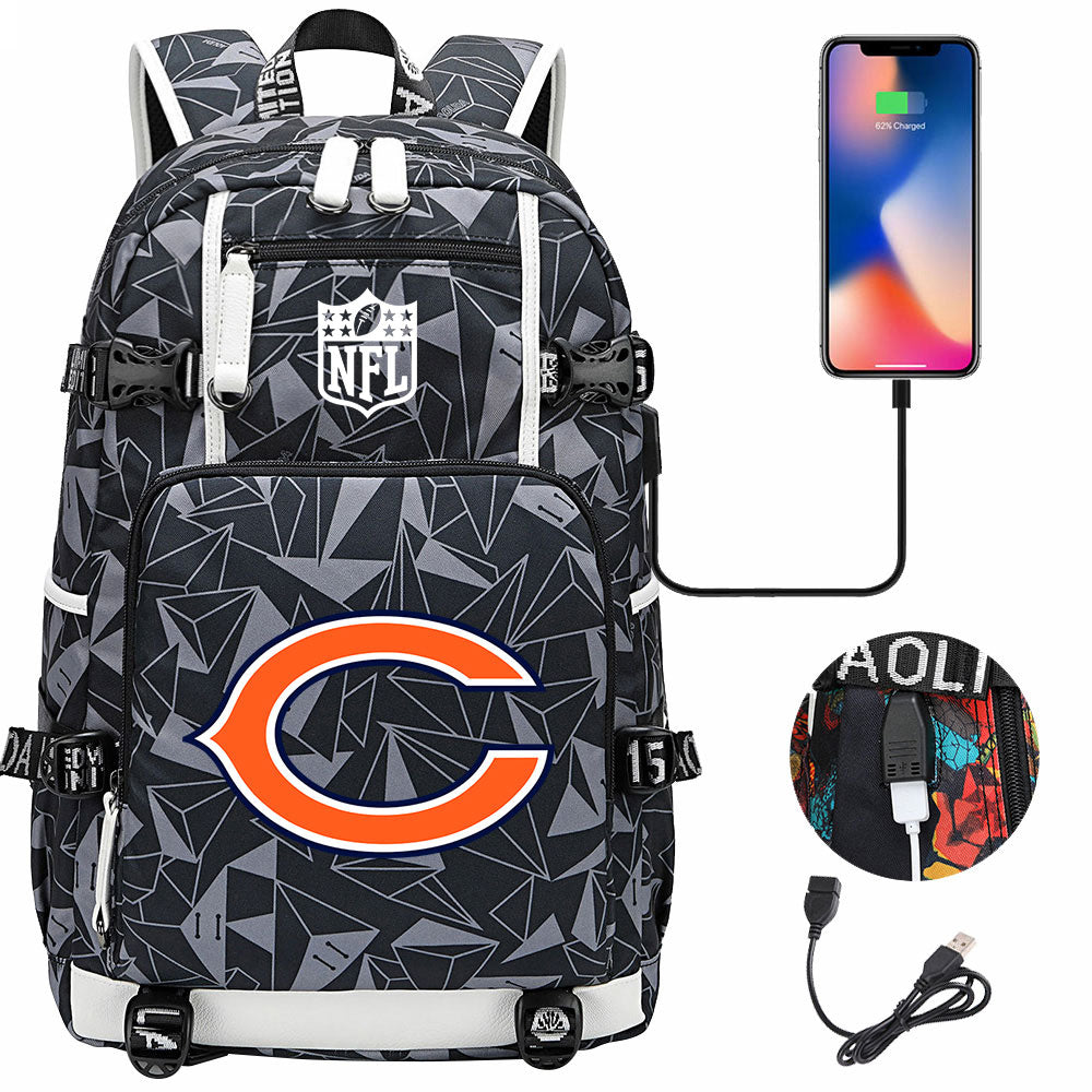 Chicago Bears Football Team USB Charging Backpack School Notebook Travel Bags