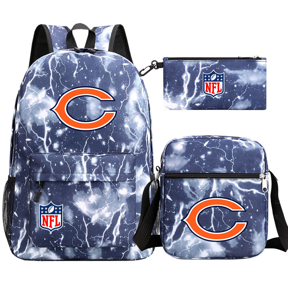 Chicago Bears Football Team Printed Schoolbag Backpack Shoulder Bag Pencil Bag 3pcs set for Kids Students