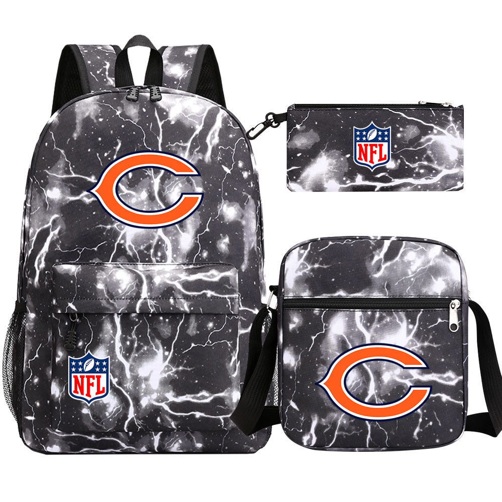 Chicago Bears Football Team Printed Schoolbag Backpack Shoulder Bag Pencil Bag 3pcs set for Kids Students