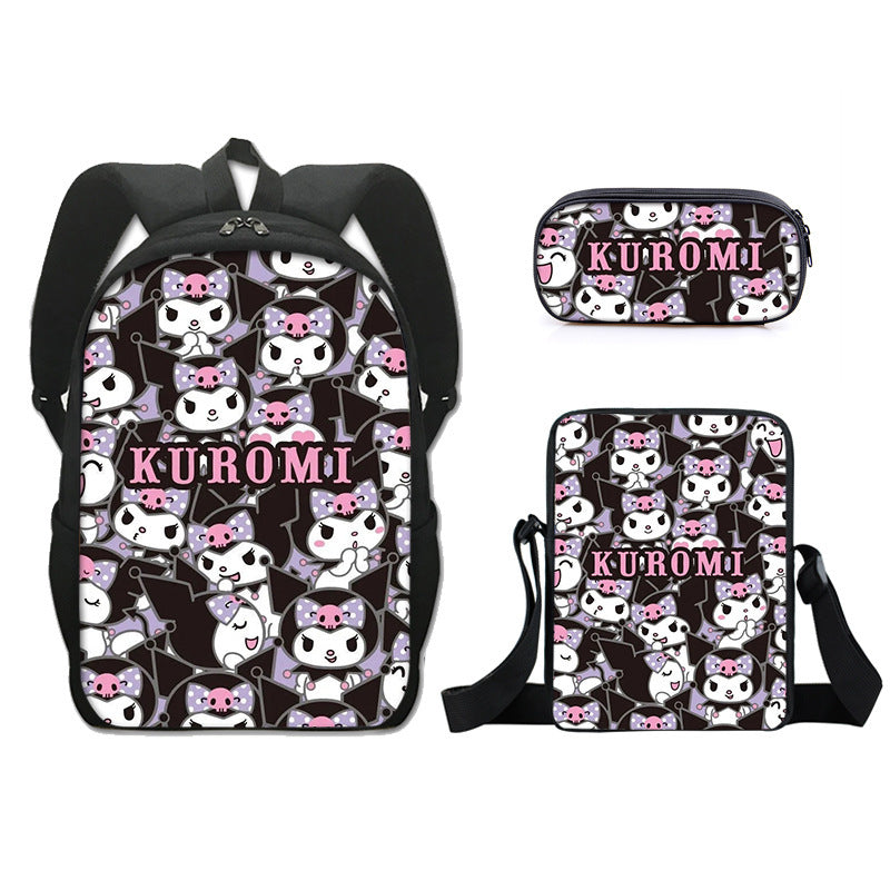 Kuromi Full Printed Backpack Schoolbag Travel Notebook Bag Lunch Bag Pencil Bag for Kids Students 3PCS