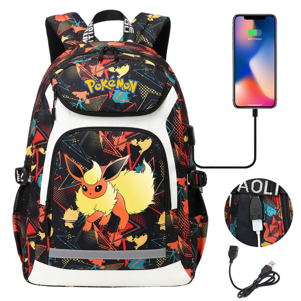 Pikachu USB Charging Backpack School Notebook Travel Bags