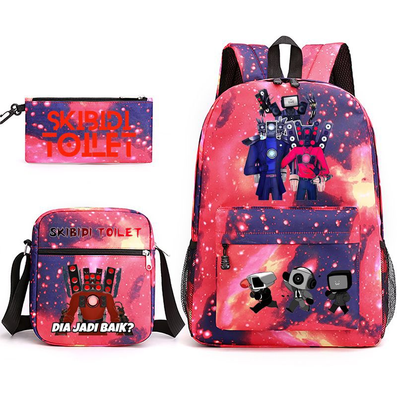 Game Skibidi Toilet Schoolbag Backpack Shoulder Bag Pencil Bag Set Gift for Kids Students