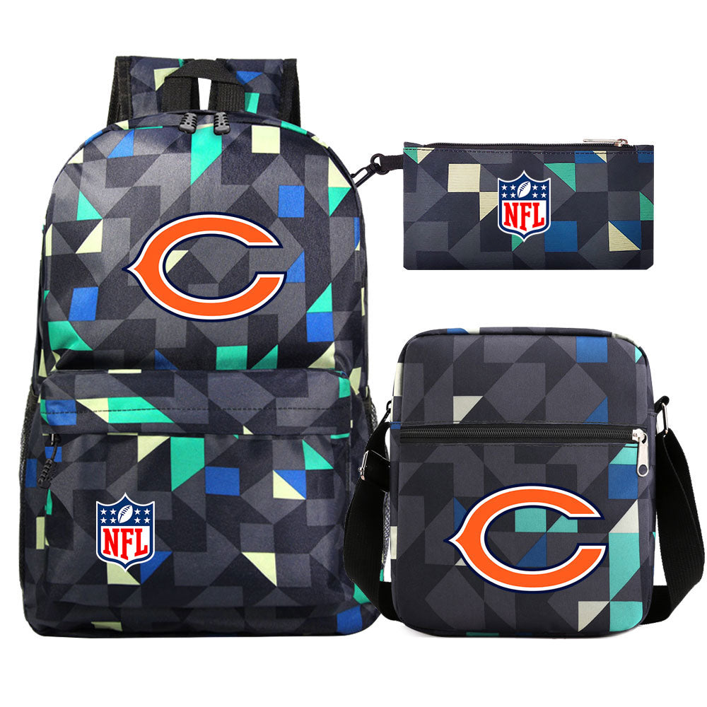 Chicago Bears Football Team Printed Schoolbag Backpack Shoulder Bag Pencil Bag 3pcs set for Kids Students