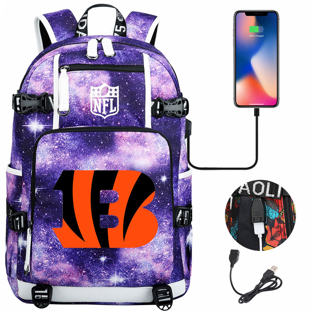 Cincinnati Bengals Football Team USB Charging Backpack School Notebook Travel Bags