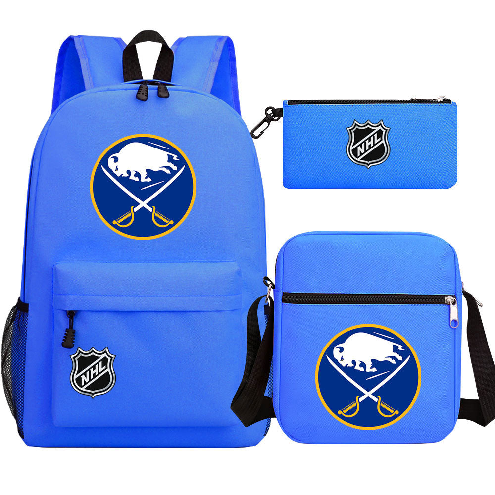 Buffalo Sabres Hockey League Printed Schoolbag Backpack Shoulder Bag Pencil Bag 3pcs set for Kids Students