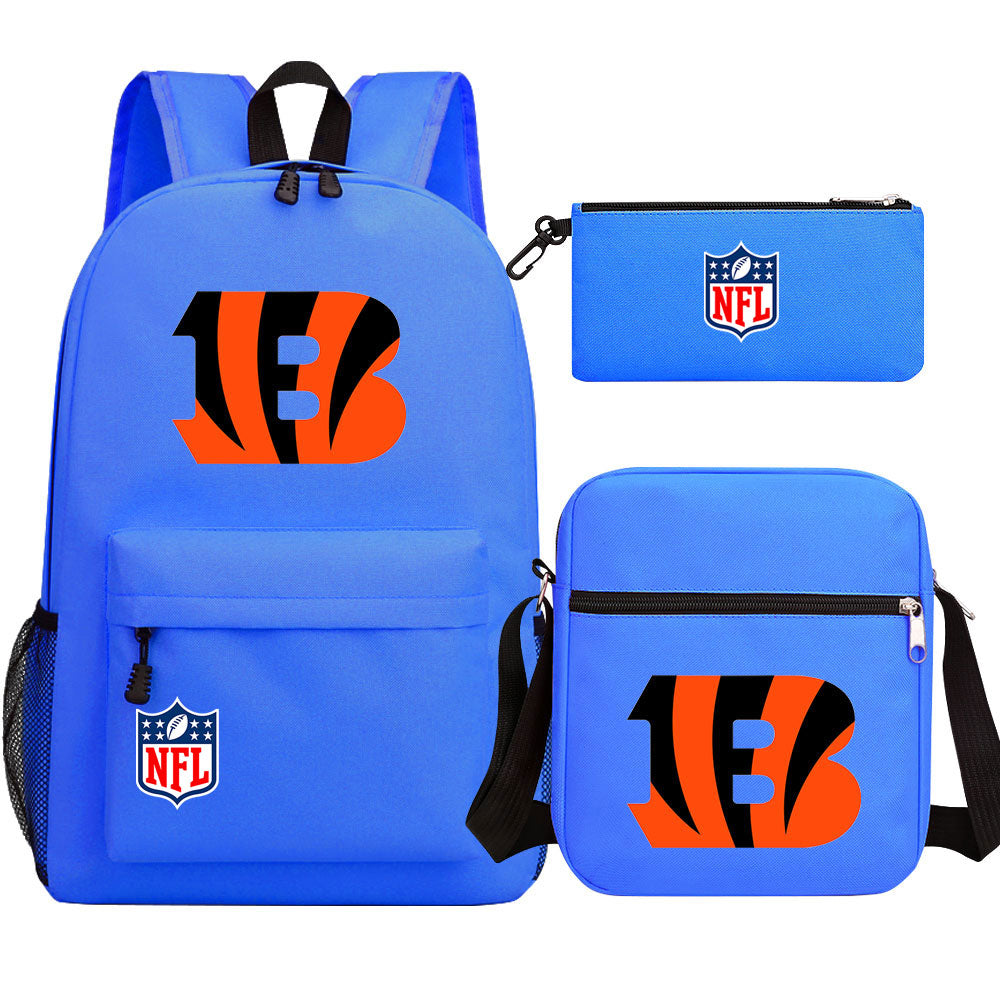 Cincinnati Bengals Football Team Printed Schoolbag Backpack Shoulder Bag Pencil Bag 3pcs set for Kids Students