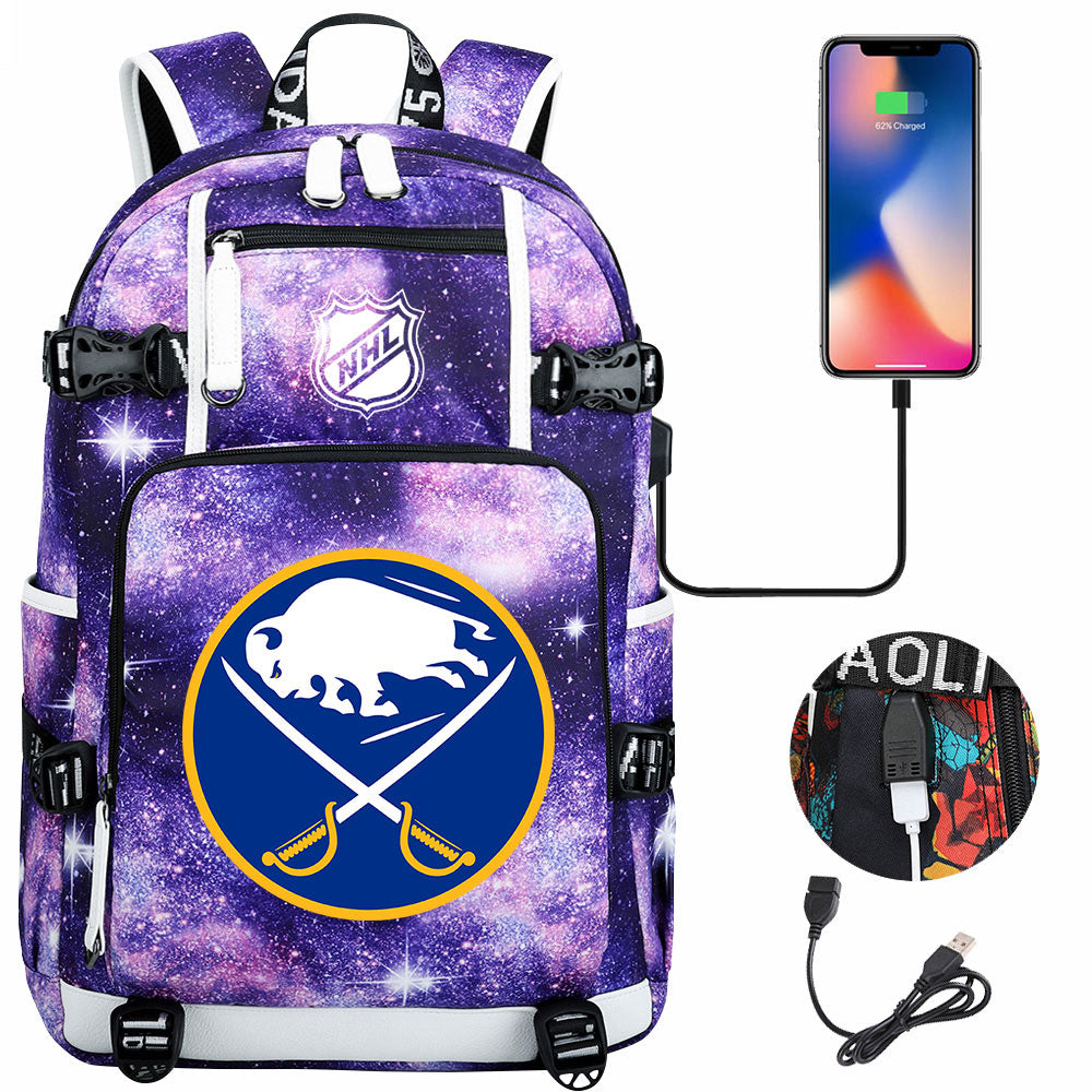 Buffalo Sabres Hockey League USB Charging Backpack School Notebook Travel Bags