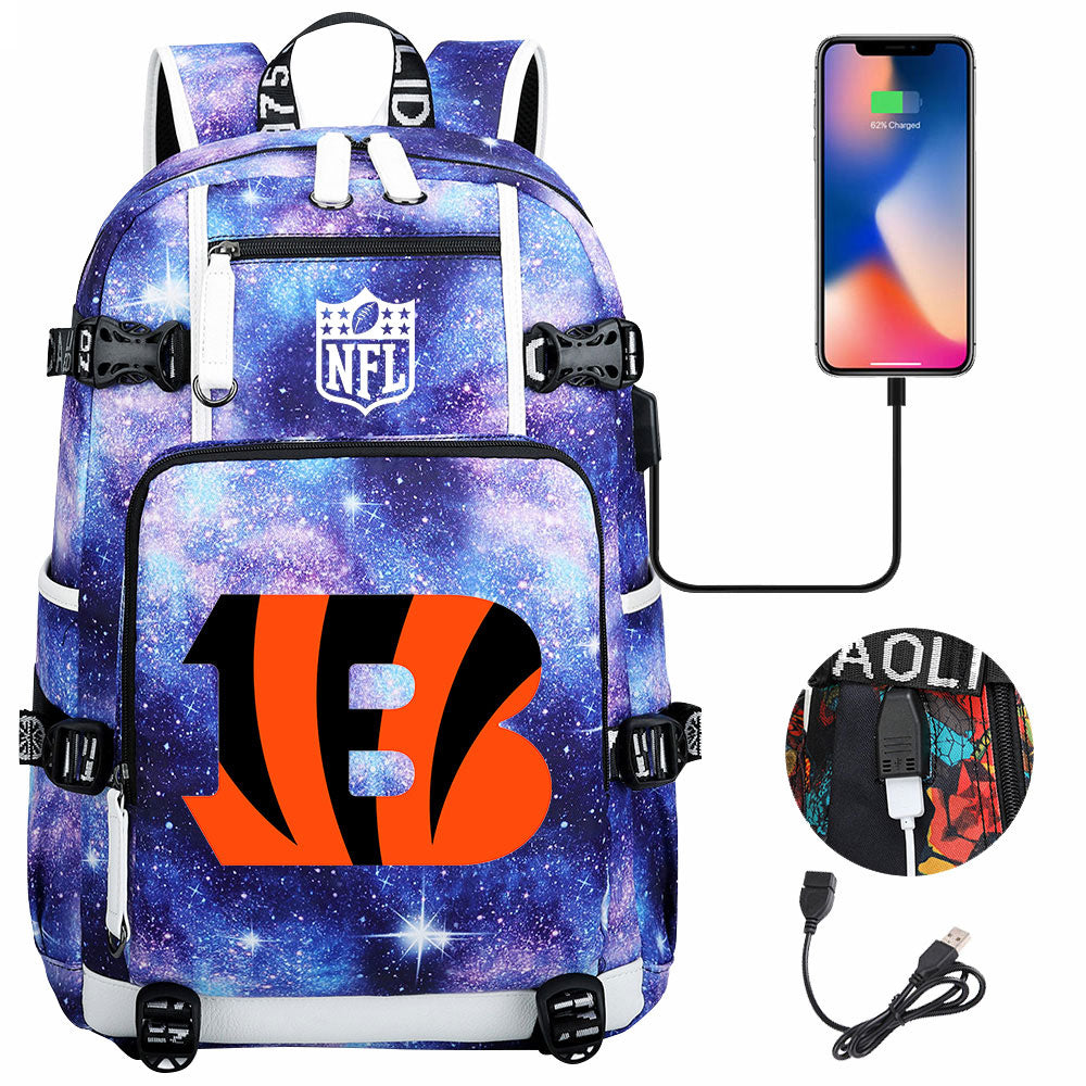 Cincinnati Bengals Football Team USB Charging Backpack School Notebook Travel Bags