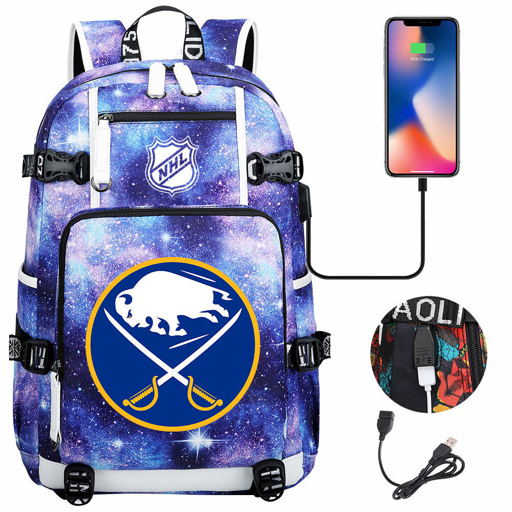 Buffalo Sabres Hockey League USB Charging Backpack School Notebook Travel Bags